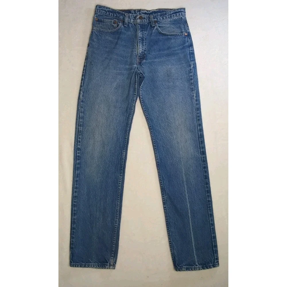 VTG Levis 505 Red Tab Straight Jeans Men 34x34 Faded Wash Wallet Made In USA Y2K